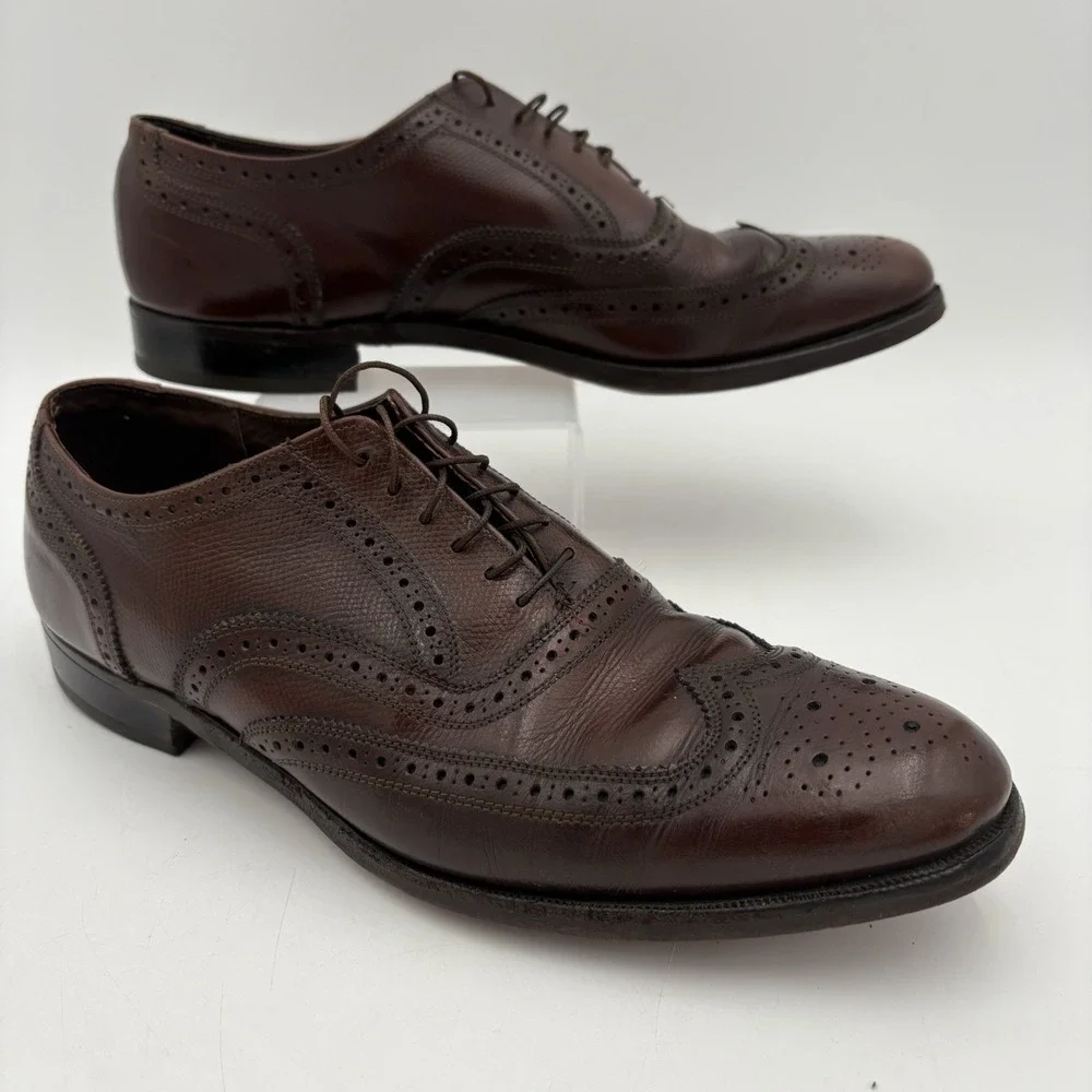 VTG Florsheim Longwing Brogue Oxfords Brown Men's Leather‎ Dress Shoes Sz 12 D